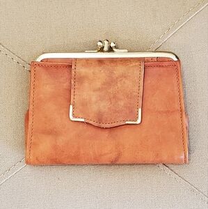 Vintage Cobbler Full Grain Leather Pocketbook Wallet, Burnt Orange/Gold, EUC